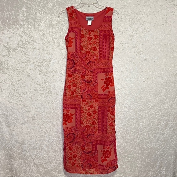 MICHAEL K & COMPANY Vintage Maxi Dress Womens S‎ Pencil Lined Tie Backs Pinks - Picture 1 of 11